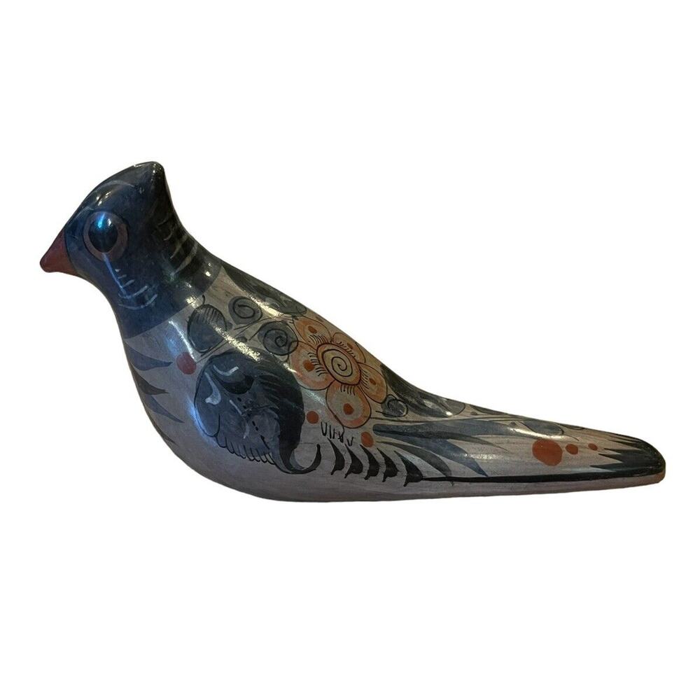 Tonala Mexican Pottery Folk Art Bird Figurine Hand Painted VTG Pigeon Dove 9”
